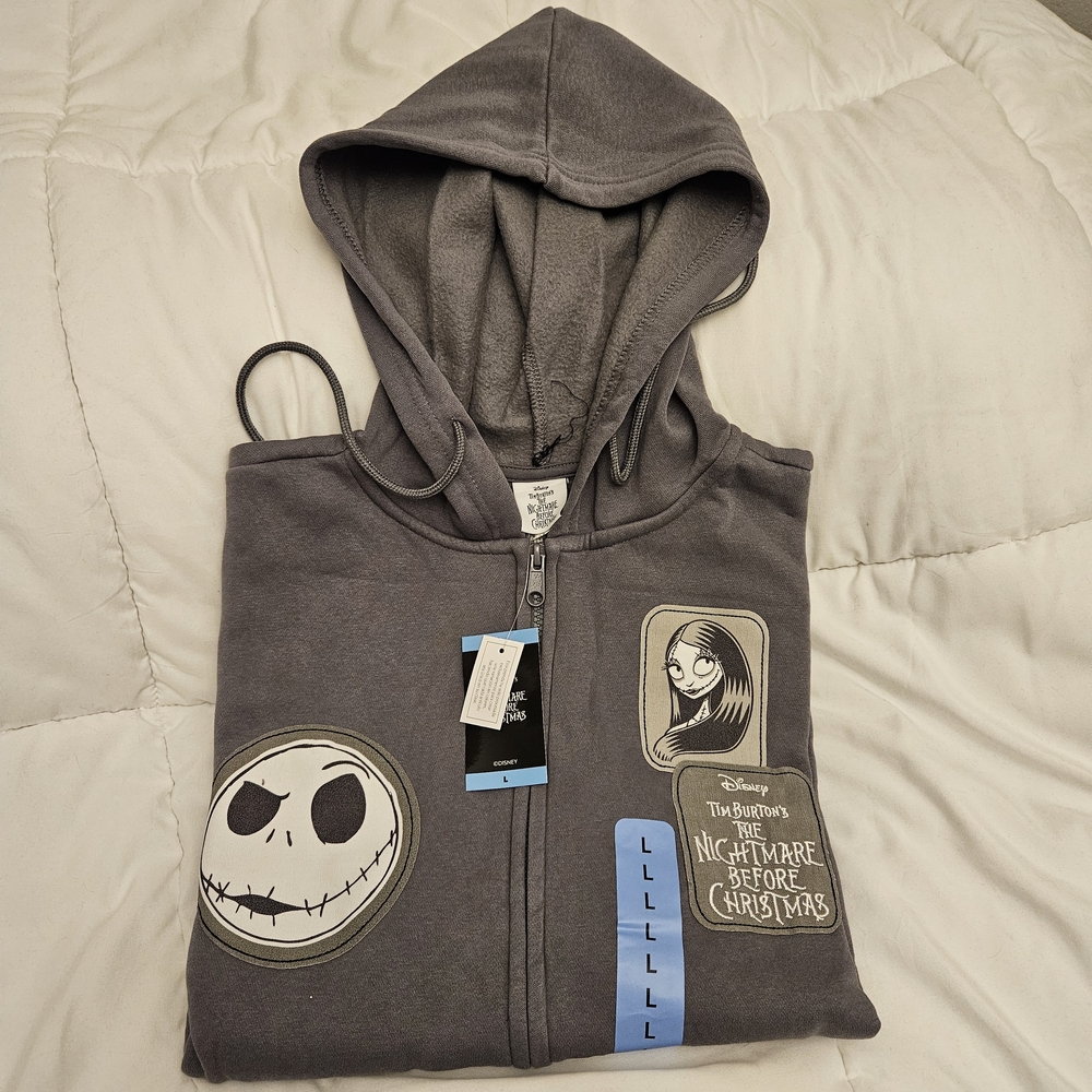 🆕 SIZE L DISNEY HOODIE The Nightmare Before Christmas full zip w/ patches